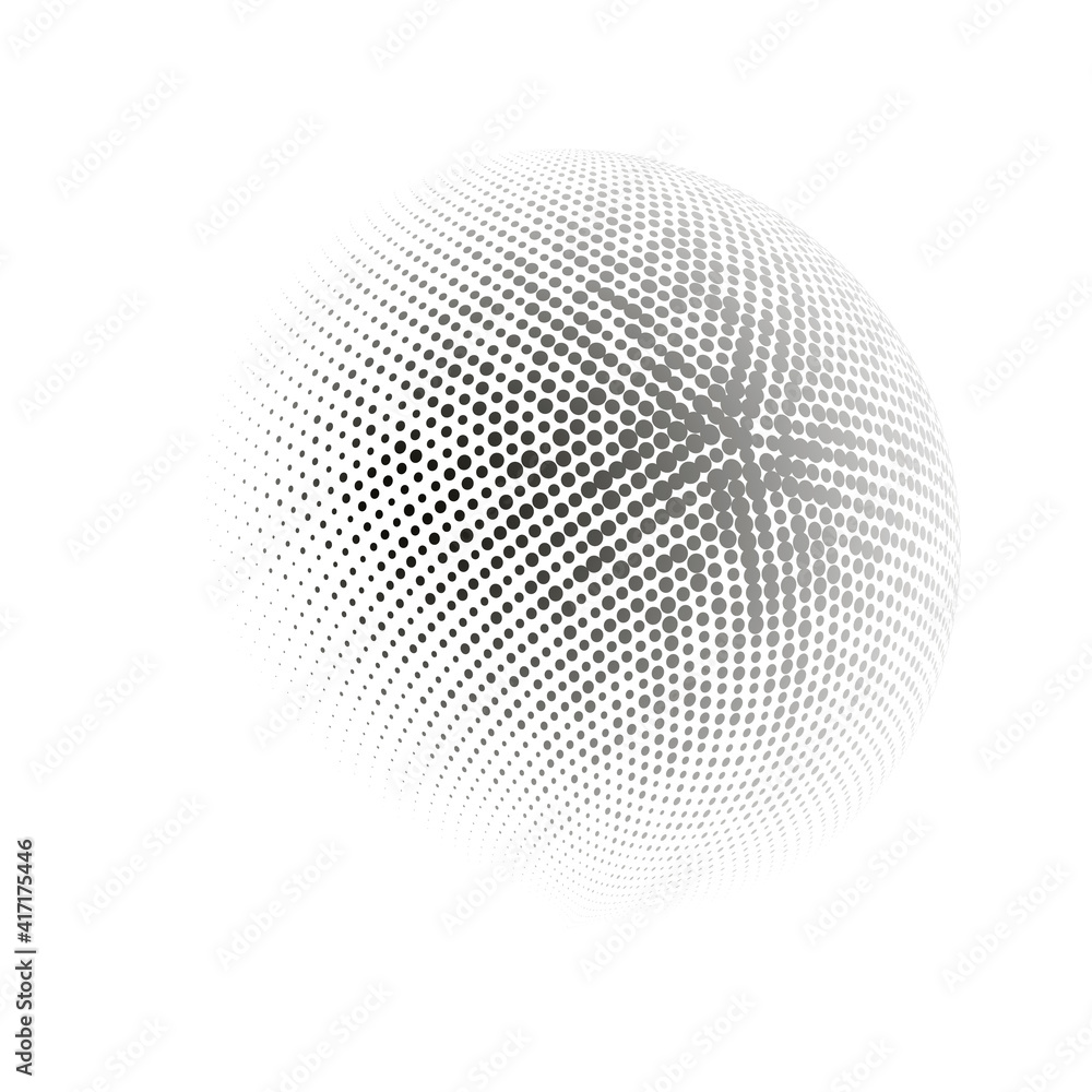 Poster halftone sphere dotted vector illustration. circle halftone patterns dots logo. globe vector illustr