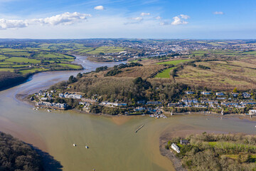 Fototapeta na wymiar Aerial photograph taken near Malpas Village, Truro, Cornwall