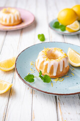 Mini lemon bundt cakes topped with lemon glaze