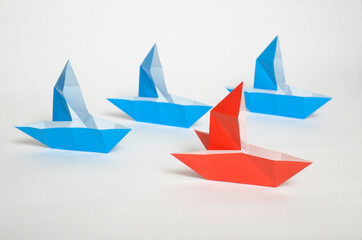 origami paper boat, conceptual for leadership, business, dreams, and successful