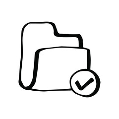 Obraz premium Simple folder icon with check mark in doodle style isolated on white. Vector illustration.