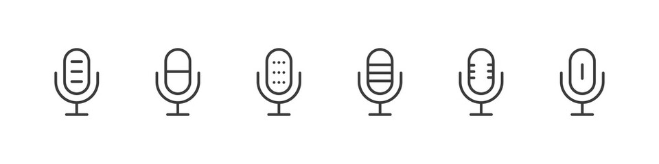 Microphone icons set. Mic signs. Podcast icons. Studio microphone. Linear style. Vector illustration - obrazy, fototapety, plakaty