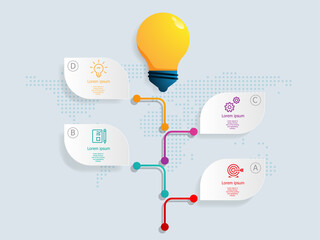 abstract light bulb infographics 4 steps with world map for business and presentation