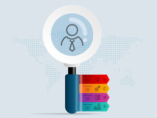magnifying glass research human infographics element template for business and presentation