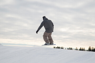 A snowboarder on a snowboard. Extreme winter sports.Rest in winter.