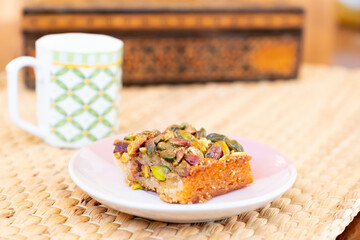 Traditional hrysh with coffee are served during Eid al adha or fitr celebration and ramadan , turkish, arabian, asian