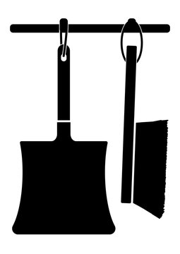 ngi1128 NewGraphicIcon ngi - german - Symbol Handfeger und Kehrschaufel mit Aufhängeöse - english - Broom - Hand brush and dustpan with hanging loop icon . simple isolated - DIN A3 A4 xxl g10326