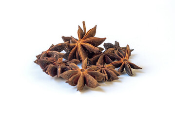 Aniseed isolated on white background, Star anise spice seeds pile