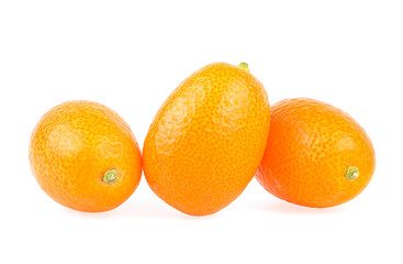 Fresh kumquat fruits isolated on a white background. Tasty orange kumquat.