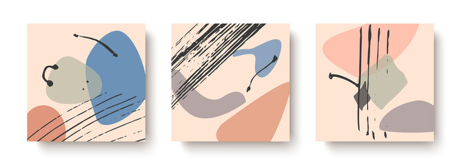 Trendy abstract designer greeting cards in pastel colors.Applicable for interior design,postcards,banners,brochures.