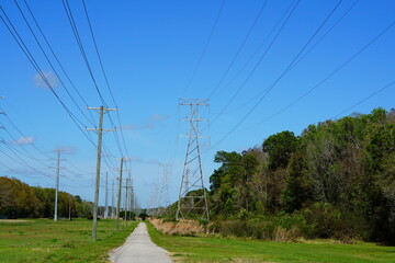 High voltage electric power line and blue sky