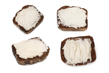 Brown bread and cheese isolated on white background.