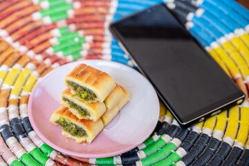 mobile phone with arabic maamoul and colored background ,palestinian