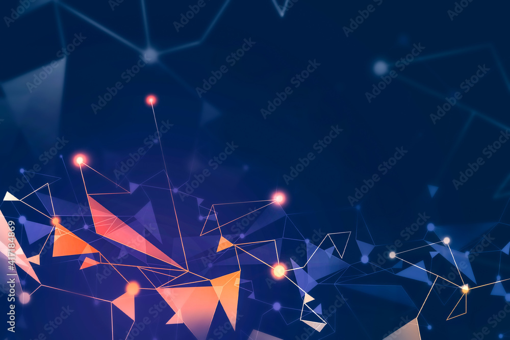 Poster abstract background with blue and red polygonal lines and triangles. concept of hi tech and future. 