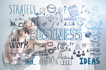 Sketch with hand, plan and businessmen