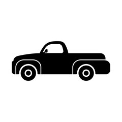 Pickup truck icon. Black silhouette. Side view. Vector flat graphic illustration. The isolated object on a white background. Isolate.