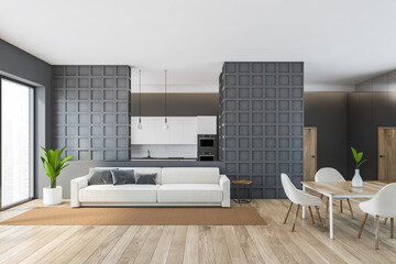 Living room with sofa and table with chairs