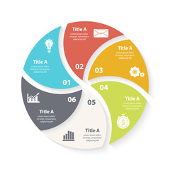 Vector circle chart infographic template for round cycle diagram, graph, web design. Business concept with 6 steps, options or processes. Abstract background.