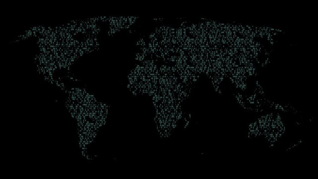 3d animation of global business network. Digital world map futuristic abstract background. Worldwide big data blockchain technology. Concept of nodes or servers. Bitcoin mining. Digital economy