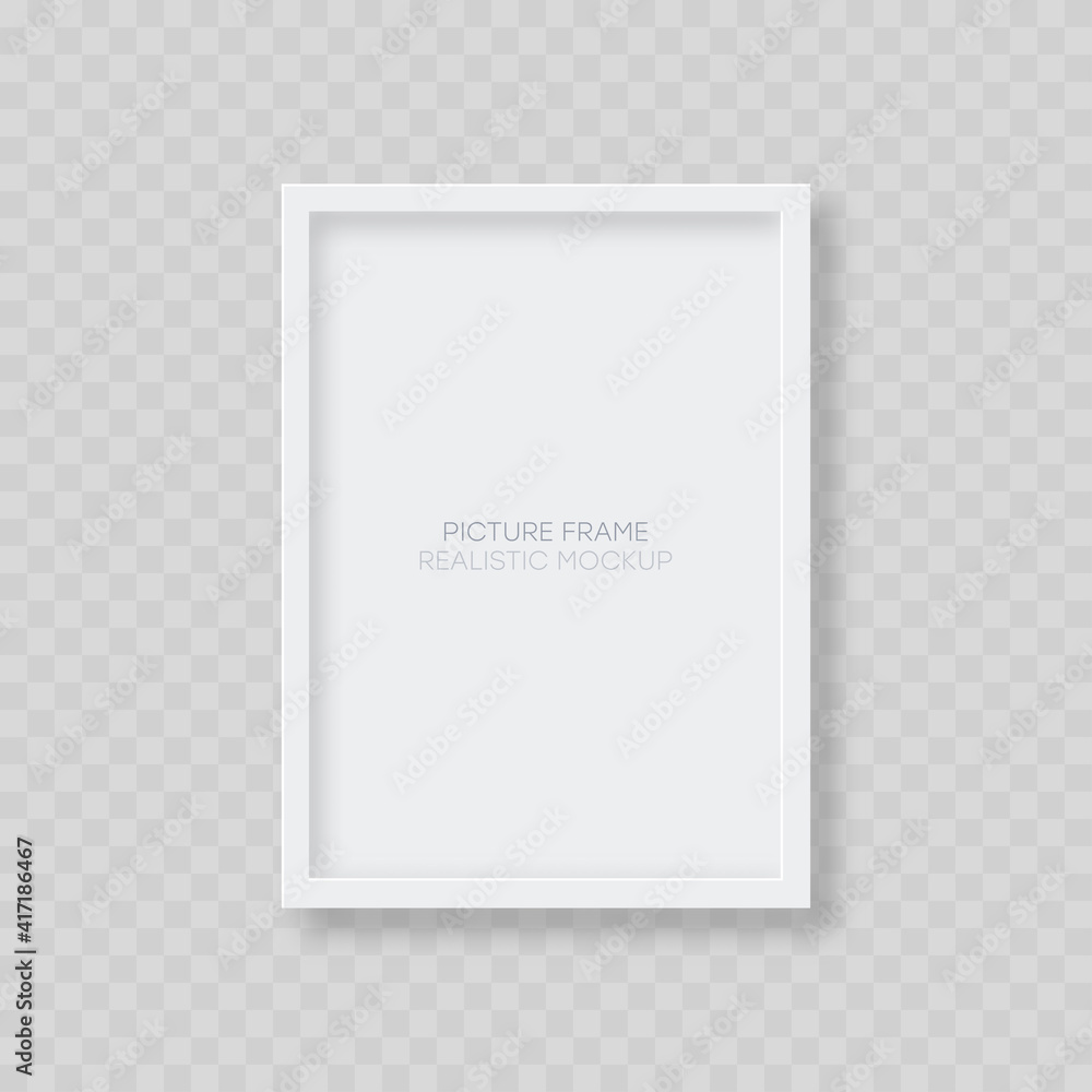 Poster picture frame mockup. realistic blank vertical white picture frame template with shadow isolated on 