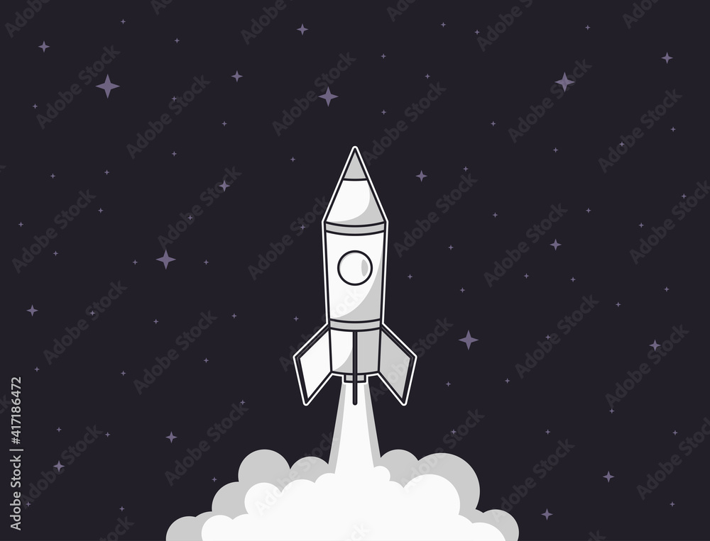 Poster rocket launch illustration. business startup concept with spaceship. vector illustration.