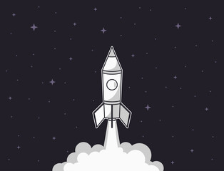 Naklejka na ściany i meble Rocket launch illustration. Business startup concept with spaceship. Vector illustration.