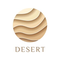 Sand logo,dunes,icon beach,sign desert abstract pattern of wavy lines in beige gold color paper cut background.Logo template,badge,label,stamp,pictogram for tourism,travel,arabian landscape.Vector