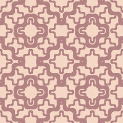 Vector abstract seamless pattern with curved lines, smooth wavy grid, mesh, net, lattice. Simple geometric background texture. Dusty rose and powdery color. Repeat design for decor, wallpapers, fabric