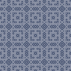 Geometric ornament texture. Vector seamless pattern with rhombuses, diamonds, squares, triangles, grid, lattice, tiles. Blue ornamental background. Repeat design for decor, wallpaper, print, textile
