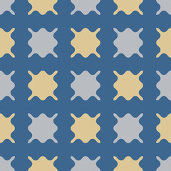 Vector abstract geometric seamless pattern. Stylish texture with simple organic shapes, curved grid. Abstract background in blue and yellow tones. Repeat design for decor, textile, wallpapers, fabric