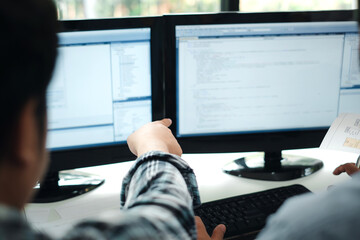 Group of programming analyzes the concept of creating using computers, documents placed at the...