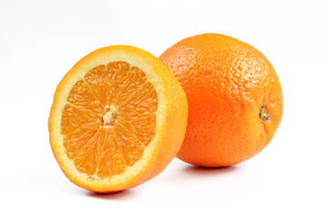 One whole and a half orange isolated on white background.