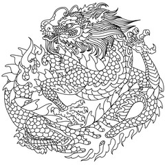 Traditional Chinese or East Asian dragon. Outline vector illustration