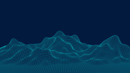 3d sci-fi retro connection background. Wireframe topography landscape. Blockchain and crypto currency technology background. Digital landscape. HUD elements. Big data and artificial intelligence.