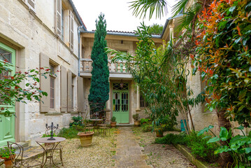 A beautiful courtyard in the historic center of Saintes, France