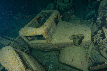 SS Thistlegorm ship wreck underwater cargo military car 
