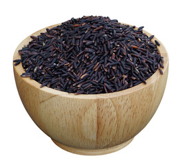 Thailand Rice, Riceberry Rice is grown in a natural way of agriculture and is highly nutritious and good for health in wooden cup. Healthy food ideas.