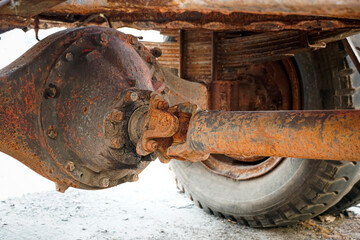 Corrosion and erosion of old truck axles.