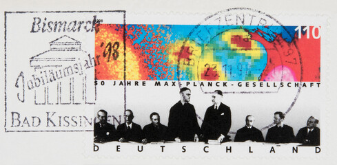 briefmarke stamp gestempelt used gebraucht cancel frankiert vintage retro alt old slogan max planck...