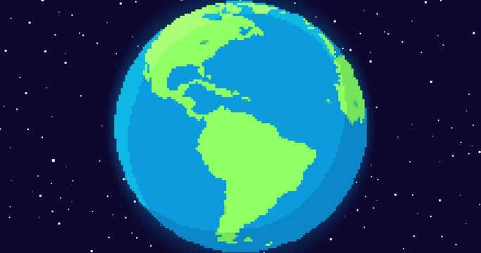 Animation of planet Earth. Pixel art 8 bit space vector loop