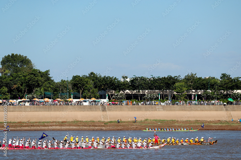 Sticker phnom penh celebrates bon om touk, the cambodian water festival, with dragon boat racing on the tonl