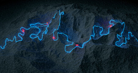 Overview of a winding hiking trail through the mountains with waypoints - 3d illustration © Christoph Burgstedt