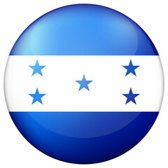Glass light ball with flag of Honduras. Round sphere, template icon. national symbol. Glossy realistic ball, 3D abstract vector illustration highlighted on a white background. Big bubble.