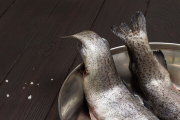 Raw trout fish tails.