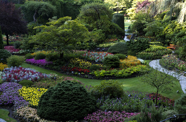 View of Sunken Garden at Butchart Gardens on Vancouver Island in British Columbia, Canada