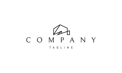 Vector logo on which an abstract image of a house in a linear style.
