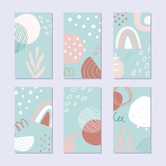 Set of abstract story backgrounds. Hand drawn natural pattern in trendy style. Vector illustration.