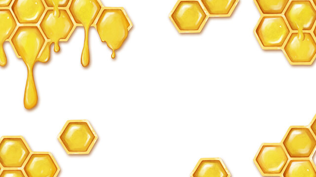 Background with honeycombs. Honey elements for decoration and design. Natural product for a healthy diet.