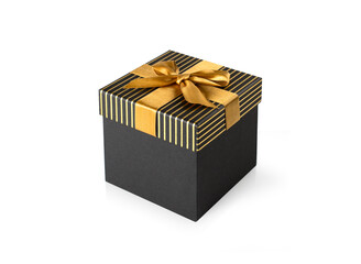 Black gift box with bow isolated on white background