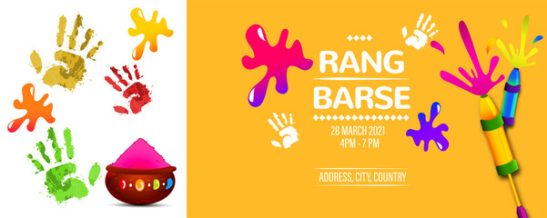 illustration of abstract colorful Happy Holi celebration background for Festival of Colors celebration with in hindi font rang barse